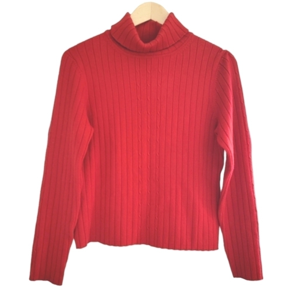 PERFECT Rafaella Red Ribbed Turtleneck Sweater